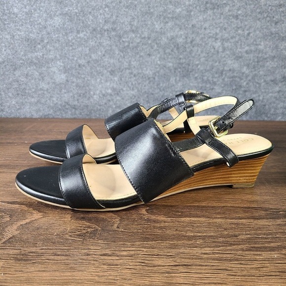 Cole Haan Grand 360 Annabel Grand Wedge Sandal Size 8.5 B Black Leather - Picture 1 of 12